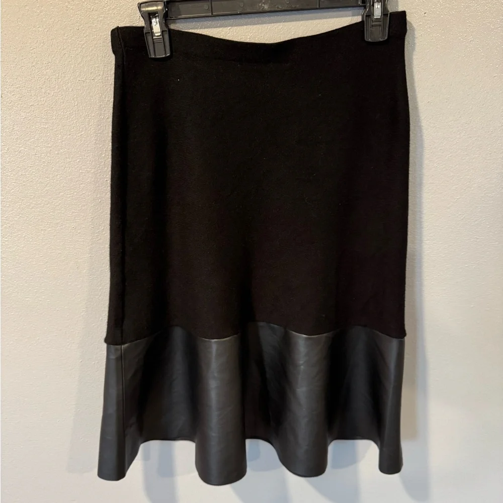 Sioni Black A-Line Skirt with Faux Leather Hem - Picture 4 of 5